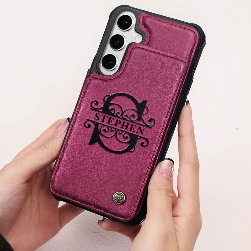 Gift For Yourself,Gift For Women,Gift For Men,Happy - Monogram Initial - Personalized Leather Flip Wallet Phone Case