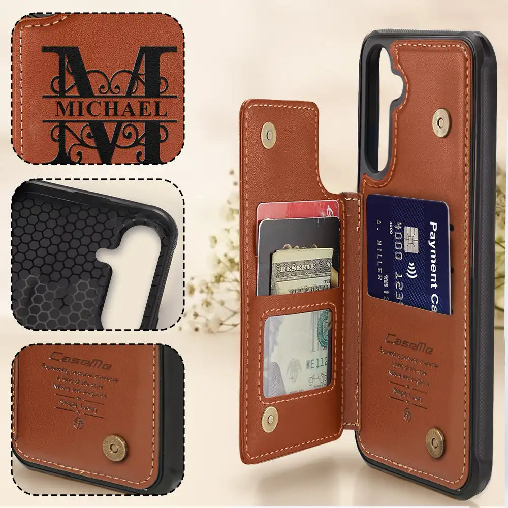 Gift For Yourself,Gift For Women,Gift For Men,Happy - Monogram Initial - Personalized Leather Flip Wallet Phone Case