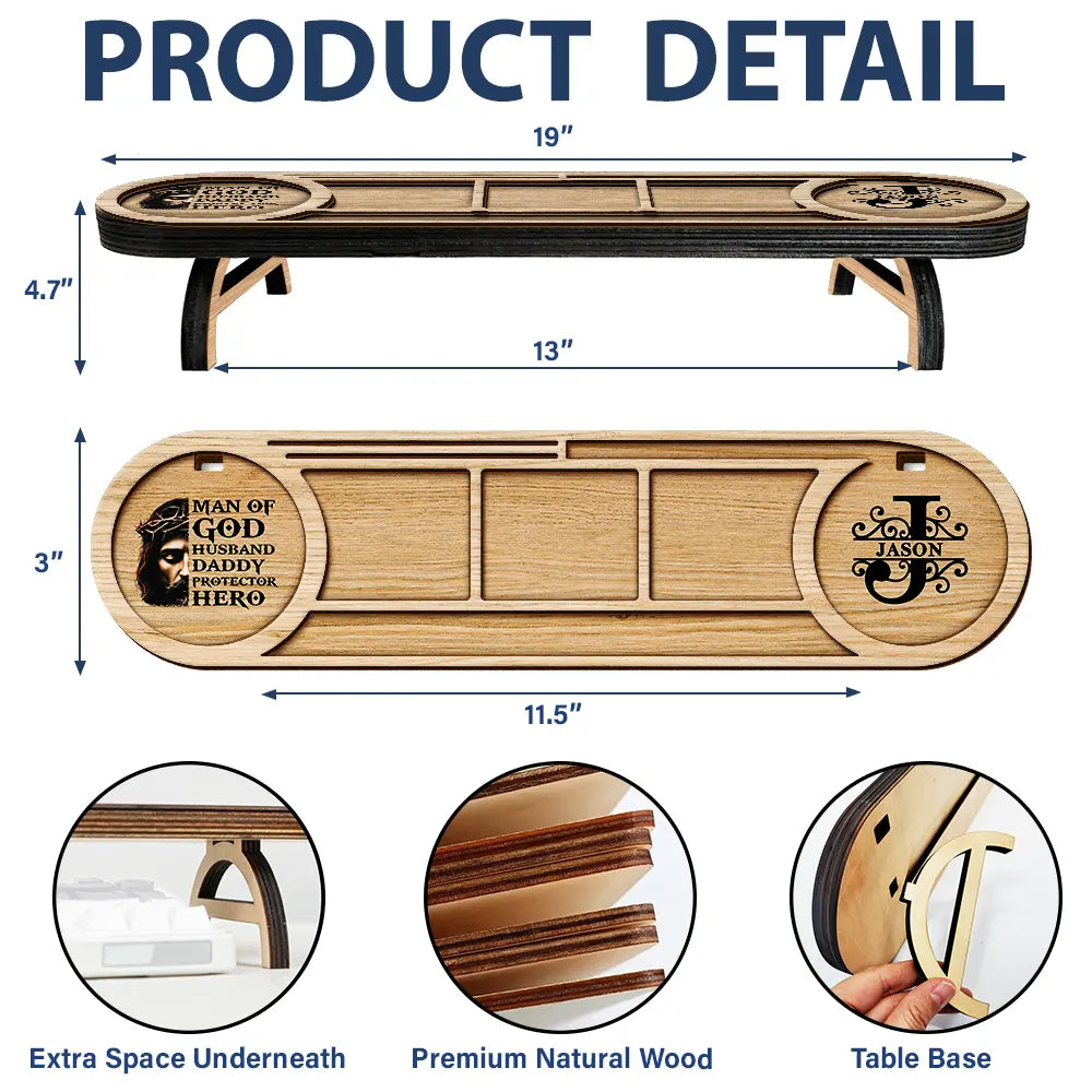 Gift For Men,Gift For Father,Gift For Husband,Gift For Couples,Gift For Boyfriend,Christian,Non-Eng,Icon,Monogram,Devoted - Monogram Initial Man Of God Husband Daddy Protector Hero - Personalized Desk Organizer
