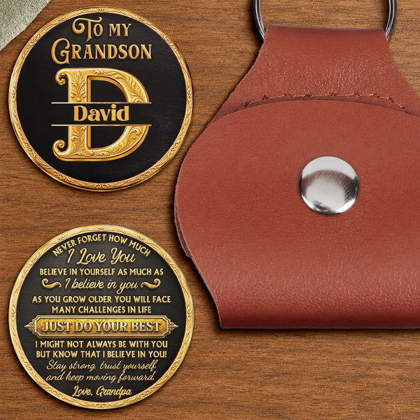 Grandpa - Grandkids,Gift For Grandkids,Inspirational,Gift For Grandpa,Monogram,Custom Text - Monogram Just Do Your Best Gift For Grandkids 3D Metallic Effect - Personalized Leather Pocket Hug