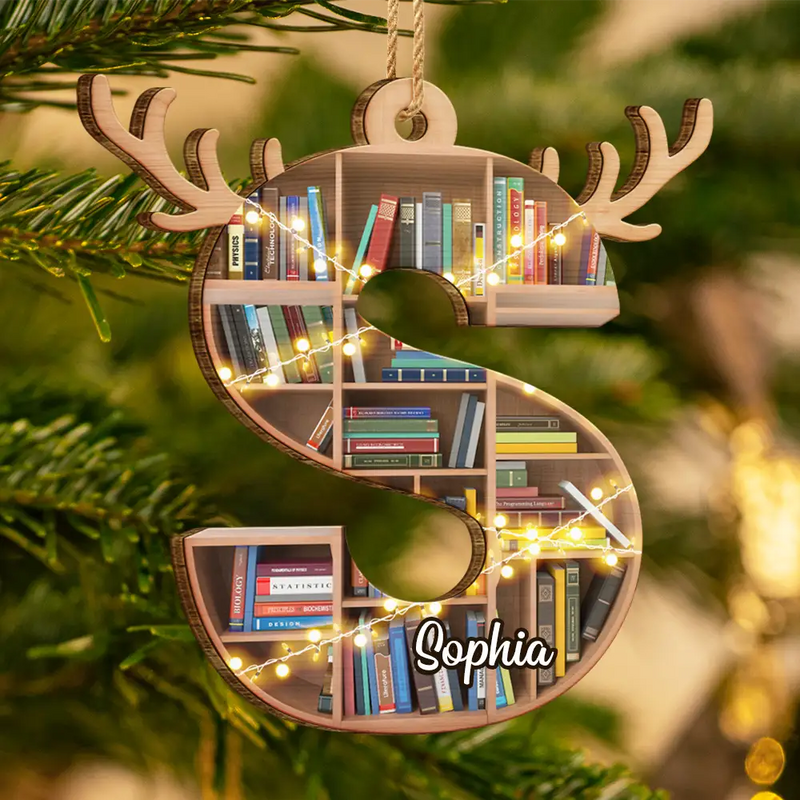Christmas,Reading,Gift For Yourself,Happy - Monogram Letter Bookish Keepsake - Personalized Custom Shaped Wooden Ornament