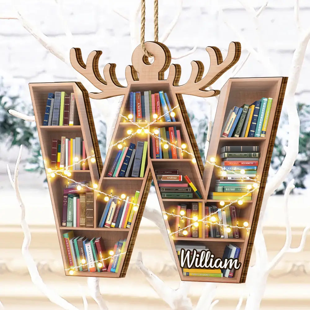 Christmas,Reading,Gift For Yourself,Happy - Monogram Letter Bookish Keepsake - Personalized Custom Shaped Wooden Ornament
