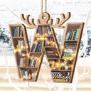 Christmas,Reading,Gift For Yourself,Happy - Monogram Letter Bookish Keepsake - Personalized Custom Shaped Wooden Ornament