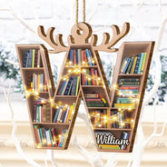 Christmas,Reading,Gift For Yourself,Happy - Monogram Letter Bookish Keepsake - Personalized Custom Shaped Wooden Ornament