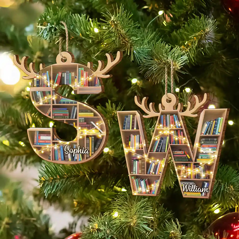 Christmas,Reading,Gift For Yourself,Happy - Monogram Letter Bookish Keepsake - Personalized Custom Shaped Wooden Ornament