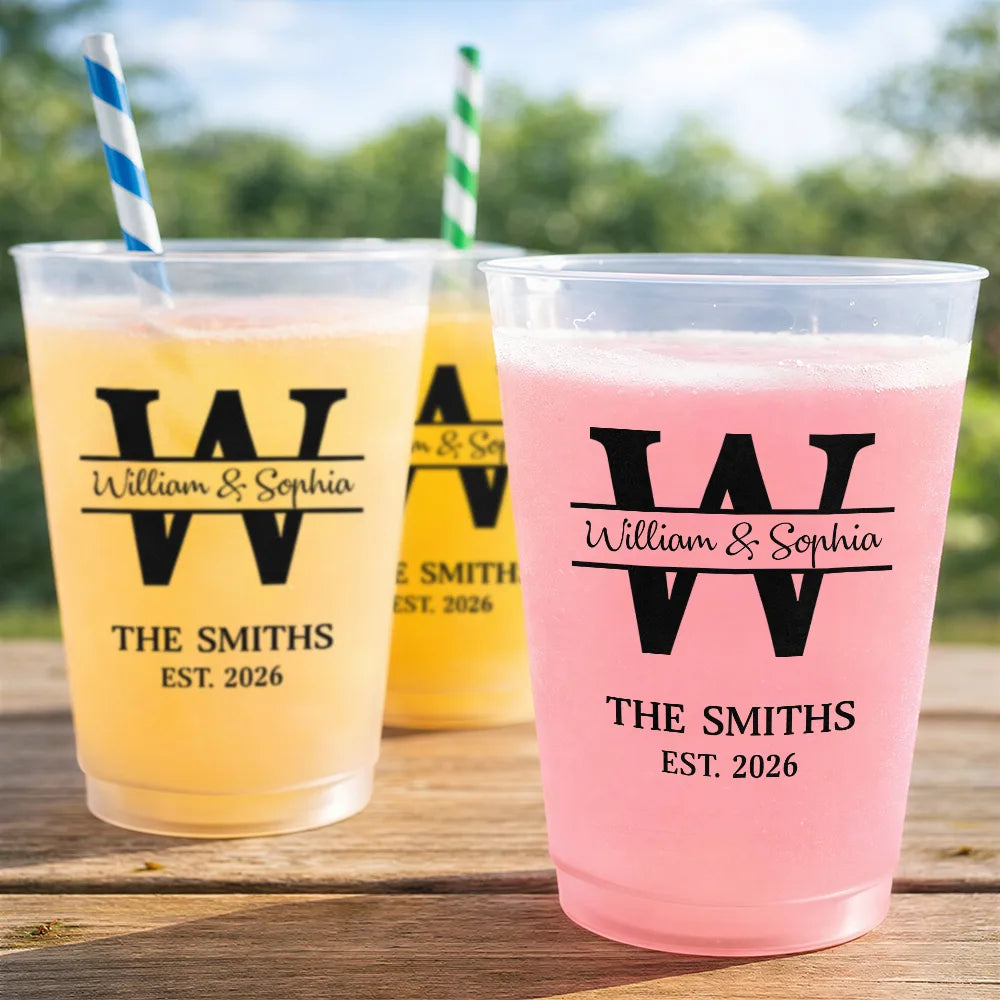 Gift For Couples, Wedding, Romantic, Monogram - Monogram Monogram Couple's Names - Personalized Frosted Cups