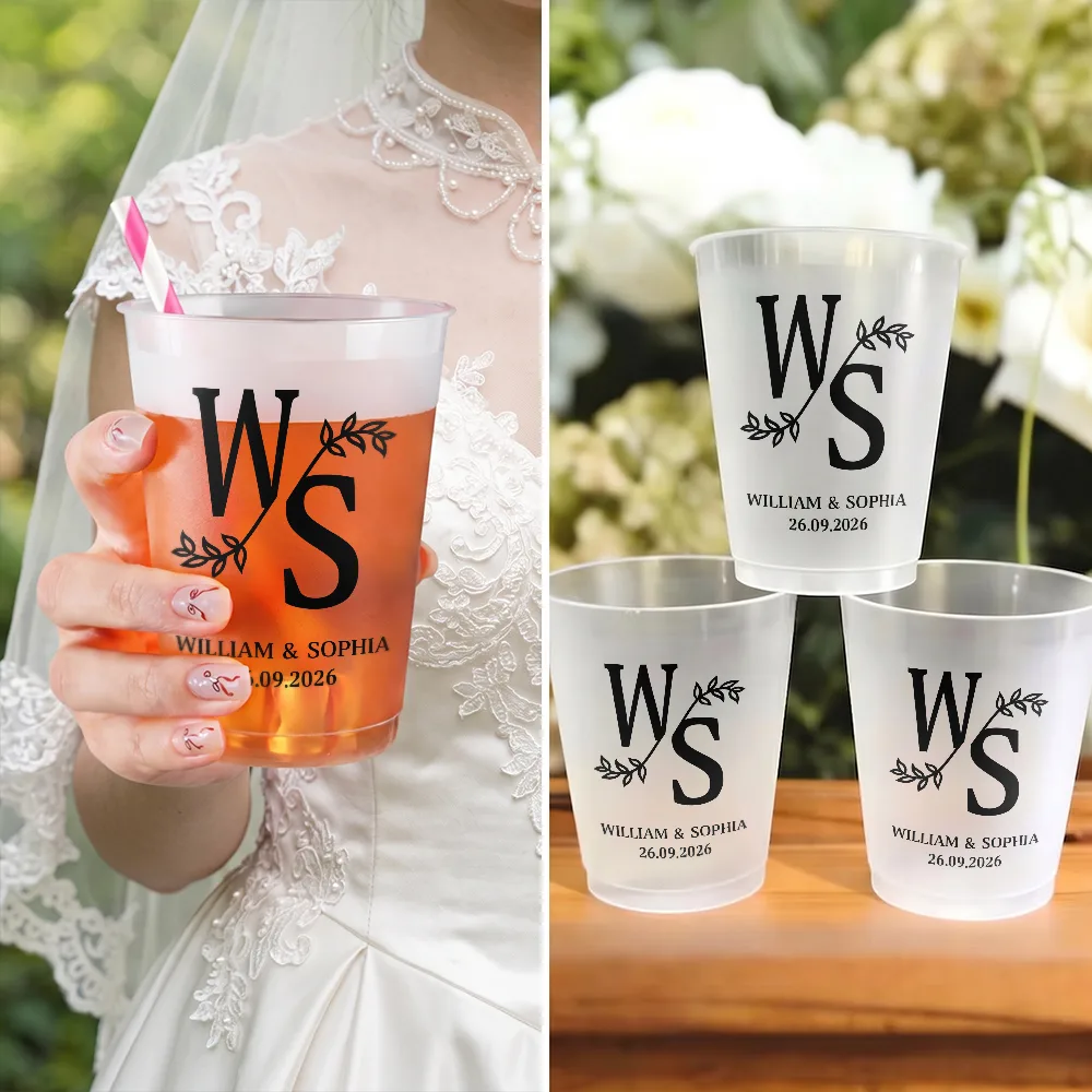 Gift For Couples, Wedding, Romantic, Monogram - Monogram Monogram Couple's Names - Personalized Frosted Cups