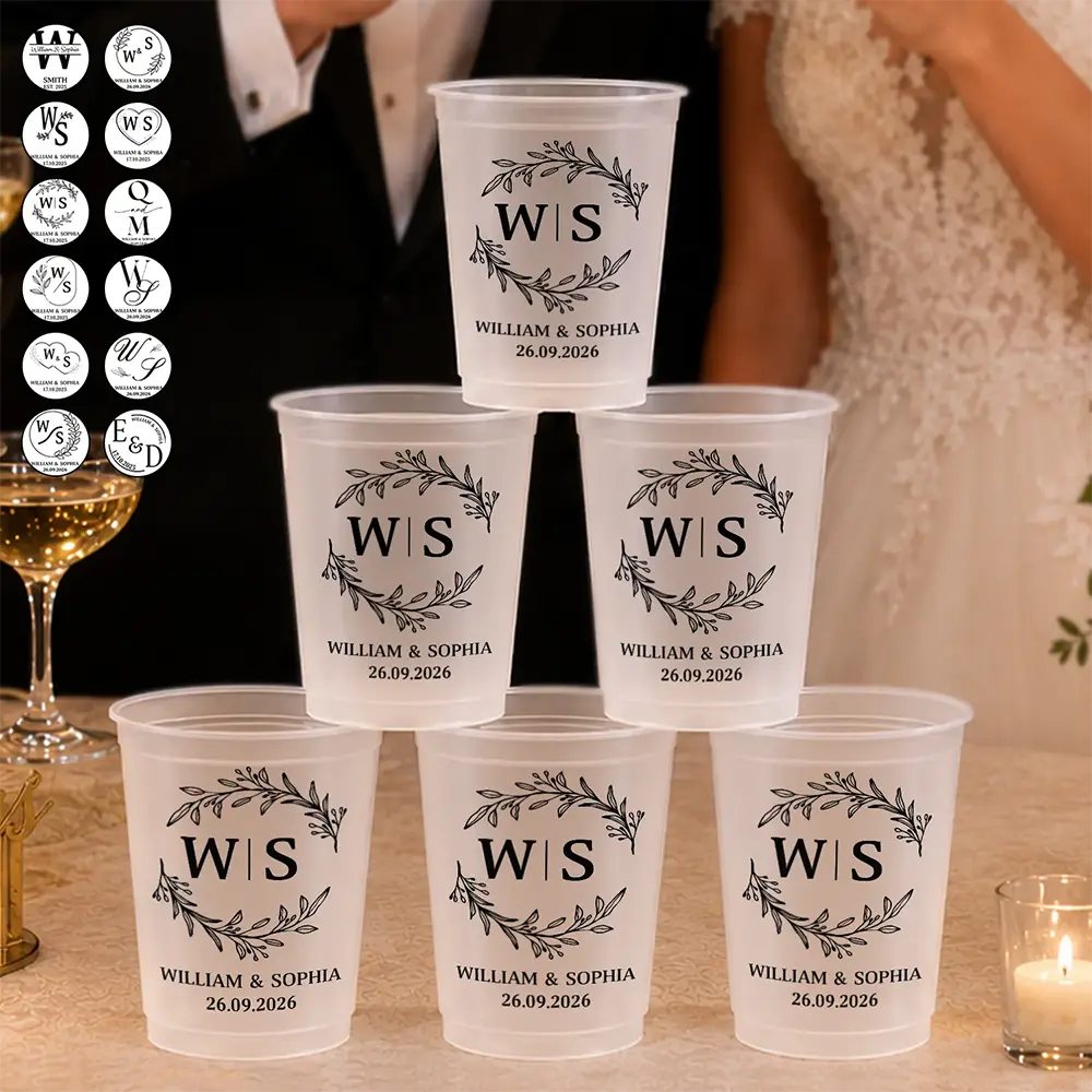 Gift For Couples, Wedding, Romantic, Monogram - Monogram Monogram Couple's Names - Personalized Frosted Cups