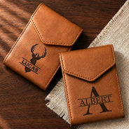 Gift For Father, Independence Day, Confident, Icon - Monogram Name Initial - Personalized Leather Slim Wallet