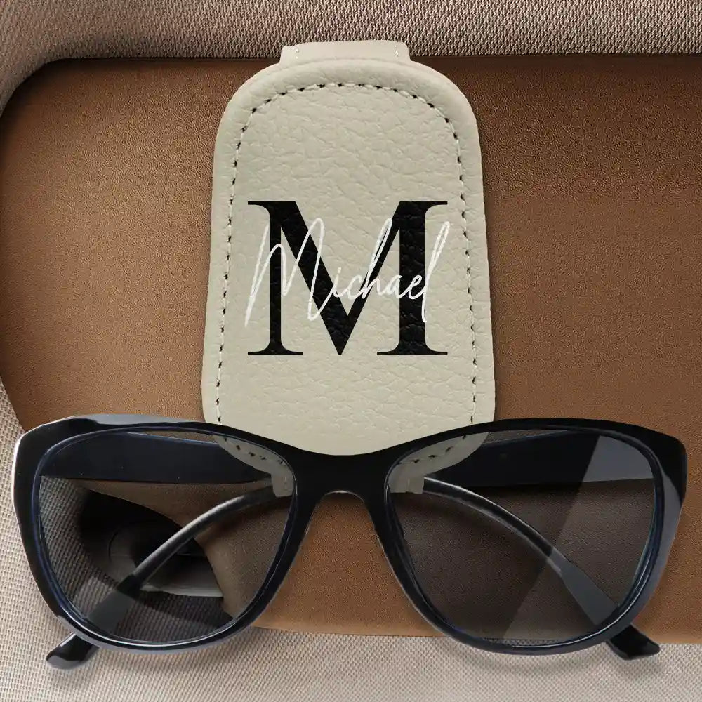 Gift For Father,Gift For Men,Happ - Monogram Name Letter - Personalized Sunglasses Holder For Car Visor