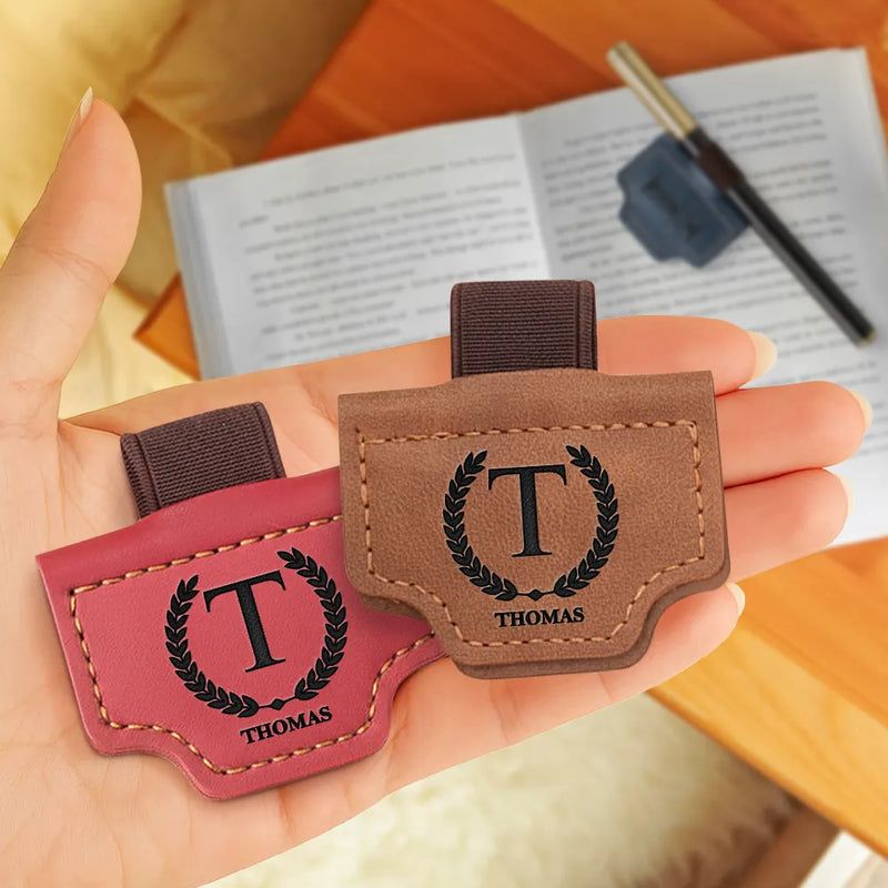 Reading, Gift For Yourself, Happy - Monogram Name Simple Keepsake - Personalized Engraved Magnetic Leather Pen Clip