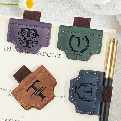 Engraved Magnetic Leather Pen Clip