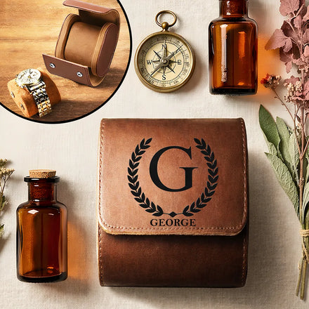Monogram Name Simple Keepsake - Personalized Leather Watch Case