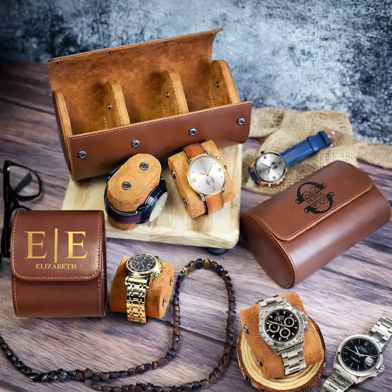 Gift For Husband,Gift For Boyfriend,Gift For Men,Happy - Monogram Name Simple Keepsake - Personalized Leather Watch Case