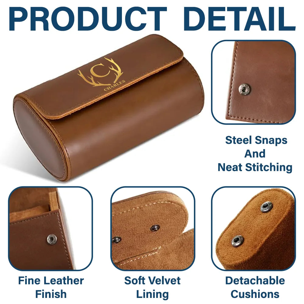 Gift For Husband,Gift For Boyfriend,Gift For Men,Happy - Monogram Name Simple Keepsake - Personalized Leather Watch Case