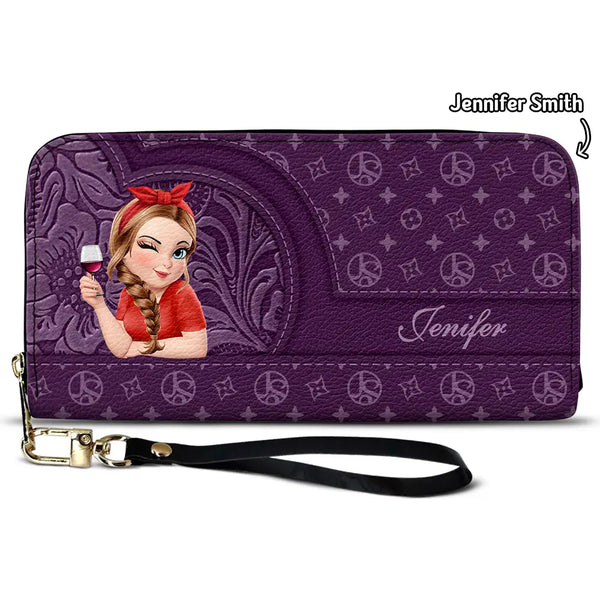 Gift For Mother,Gift For Yourself,Happy - Monogram Simple Style - Personalized Leather Long Wallet