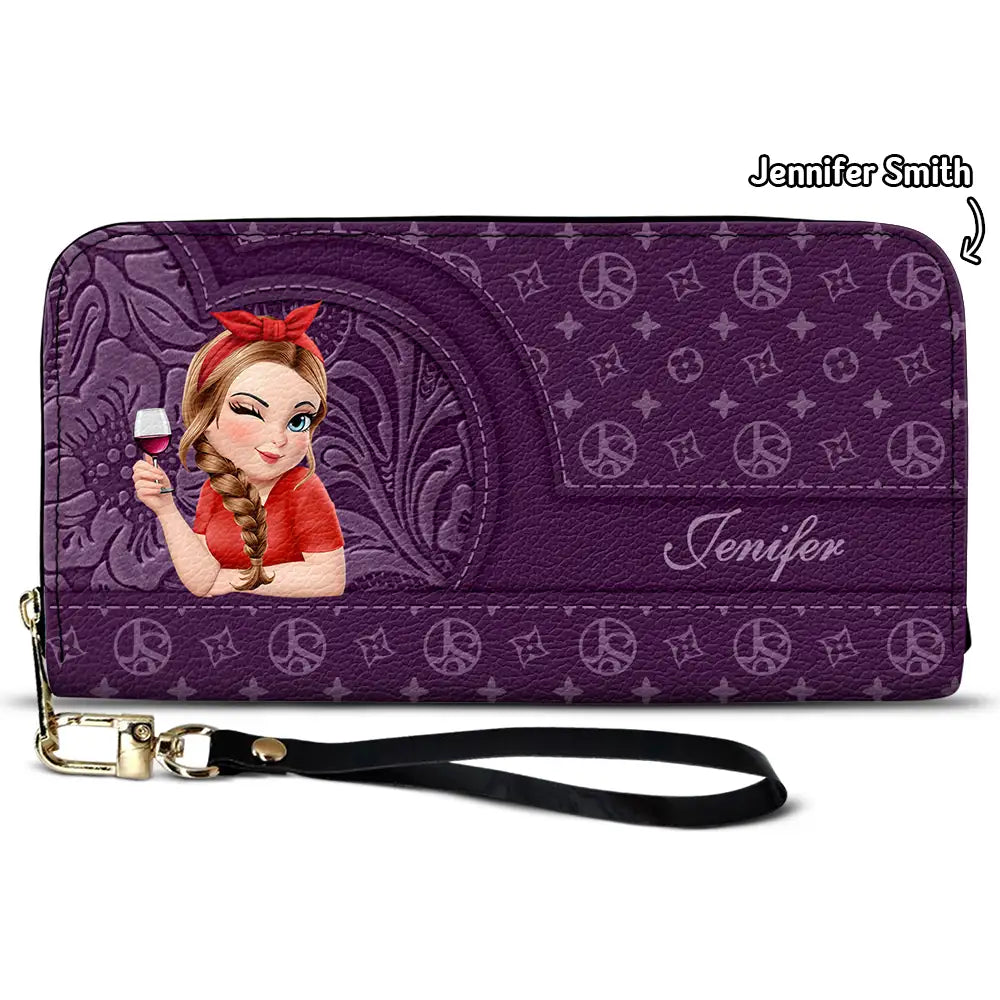 Gift For Mother,Gift For Yourself,Happy - Monogram Simple Style - Personalized Leather Long Wallet