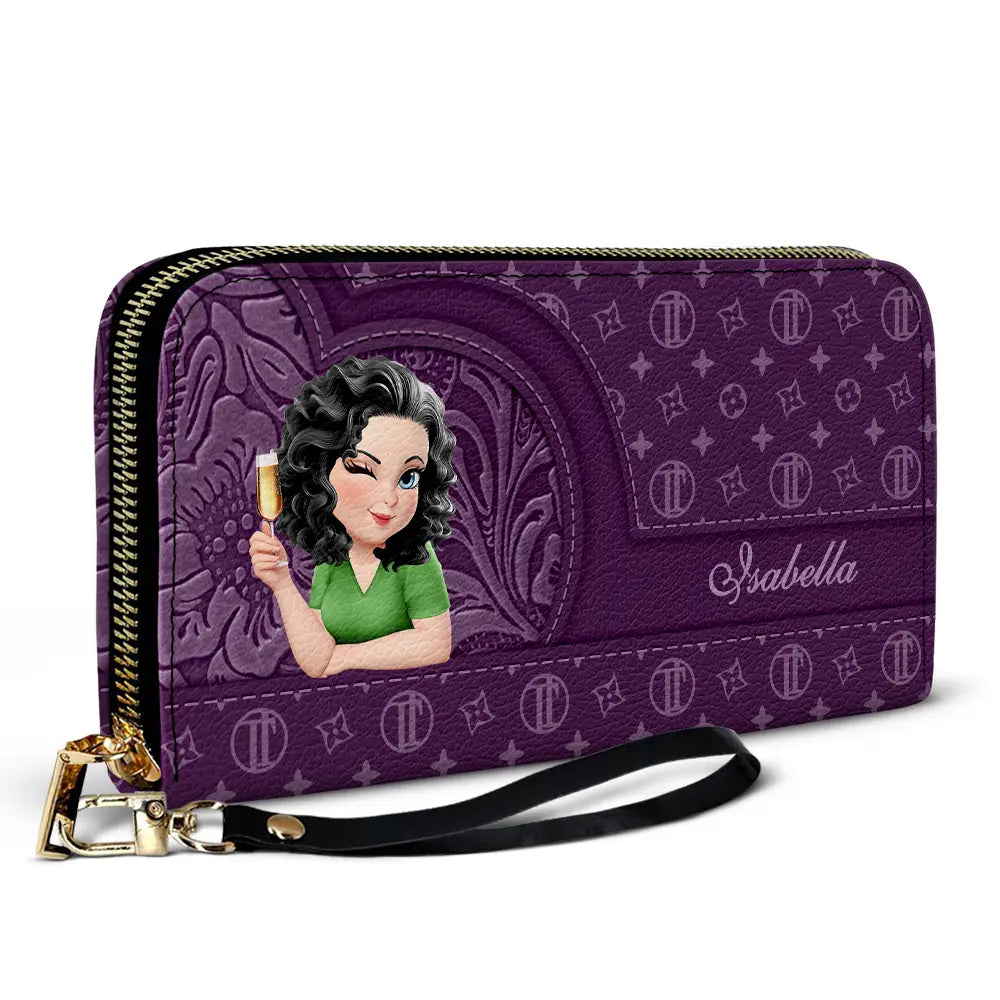 Gift For Mother,Gift For Yourself,Happy - Monogram Simple Style - Personalized Leather Long Wallet