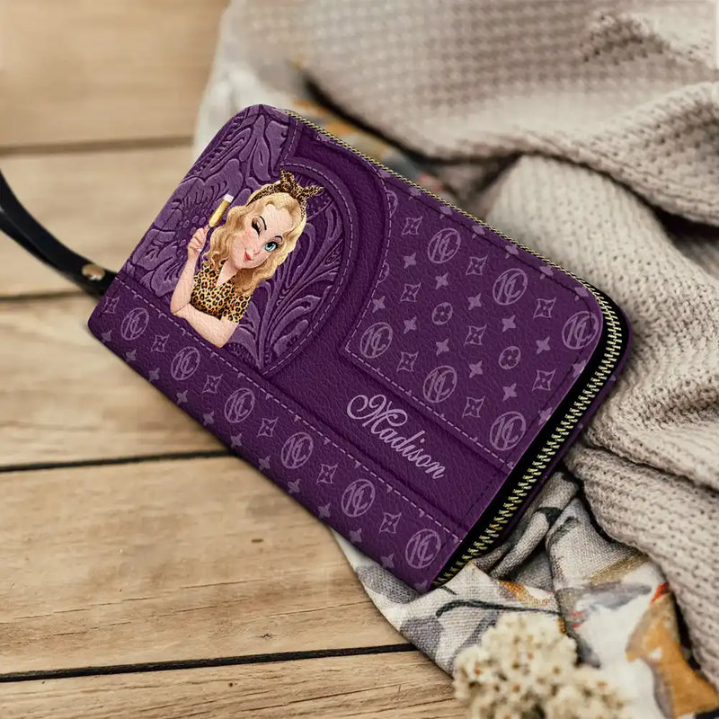 Gift For Mother,Gift For Yourself,Happy - Monogram Simple Style - Personalized Leather Long Wallet