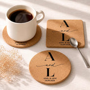 Romantic,Gift For Couples,Wedding,Monogram - Monogram Wedding Couple Name - Personalized Cork Coaster