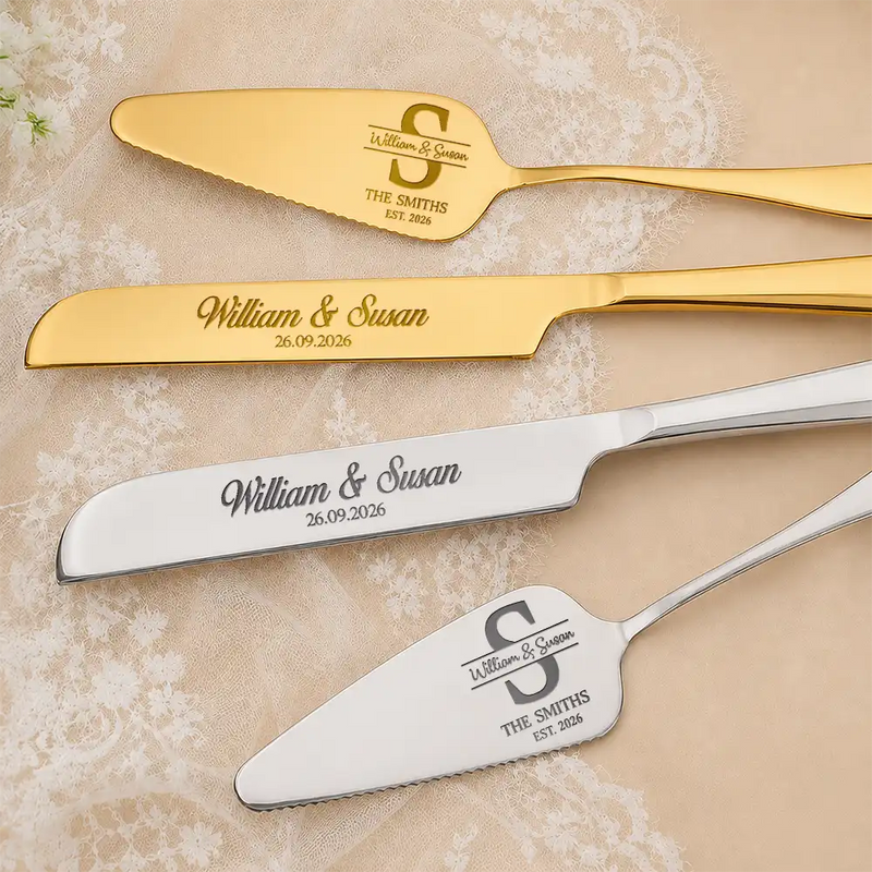 Romantic, Gift For Couples, Wedding, Monogram - Monogram Wedding Couple Names - Personalized Cake Cutting Set