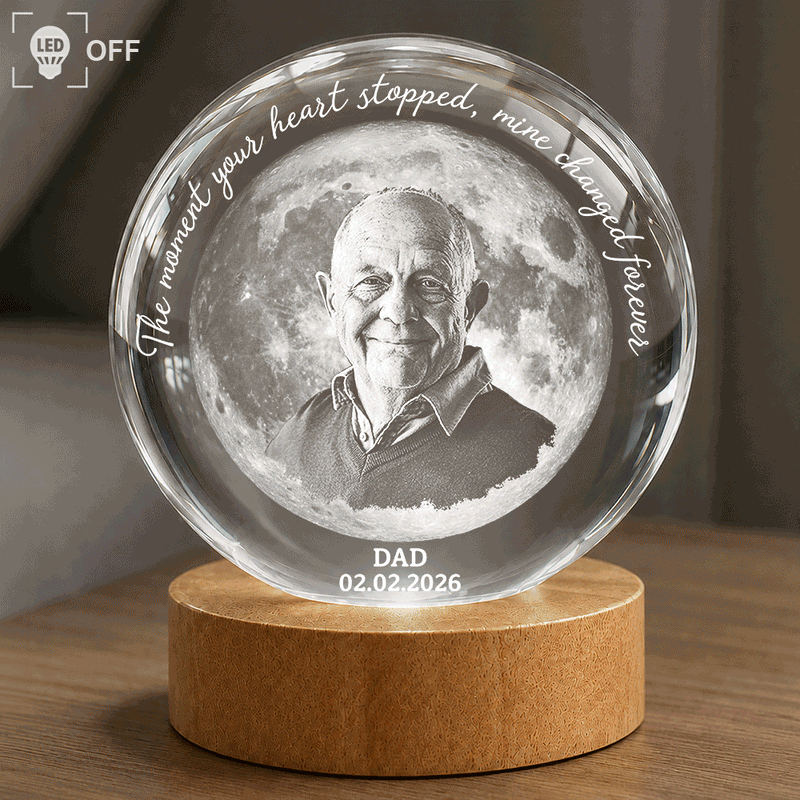 Gift For Yourself,Memorial,Sad,Gift For Mother,Gift For Father,Gift For Son,Gift For Daughter - Moon Phase Custom Photo Pencil Sketch Memorial The Moment Your Heart Stopped - Personalized Crystal Globe Lamp