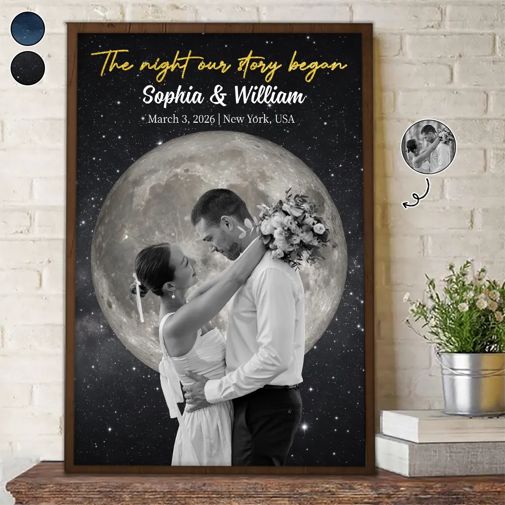 Gift For Couples,Gift For Boyfriend,Gift For Girlfriend,Gift For Wife,Gift For Husband,Love - Moon Phase Custom Photo The Night Our Story Began - Personalized Poster