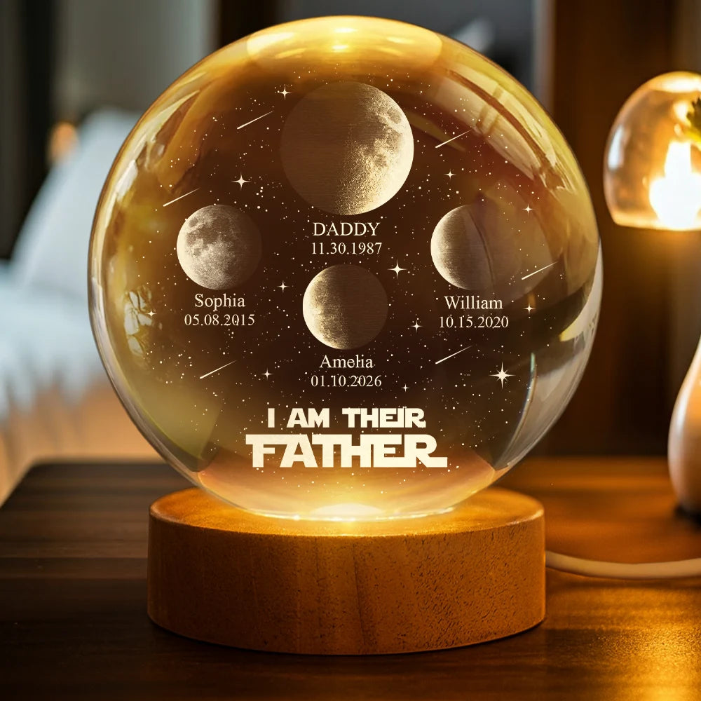 Gift For Father,Dad - Children,Happy,Moon Phase,Humorous - Moon Phase I Am Their Father - Personalized Crystal Globe Lamp