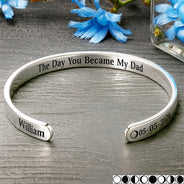 New Dad,New Mom,New baby,Gift For Father,Gift For Mother,Happy - Moon Phase Icon The Day You Became My Dad Mom - Personalized Bangle Bracelet Cuff