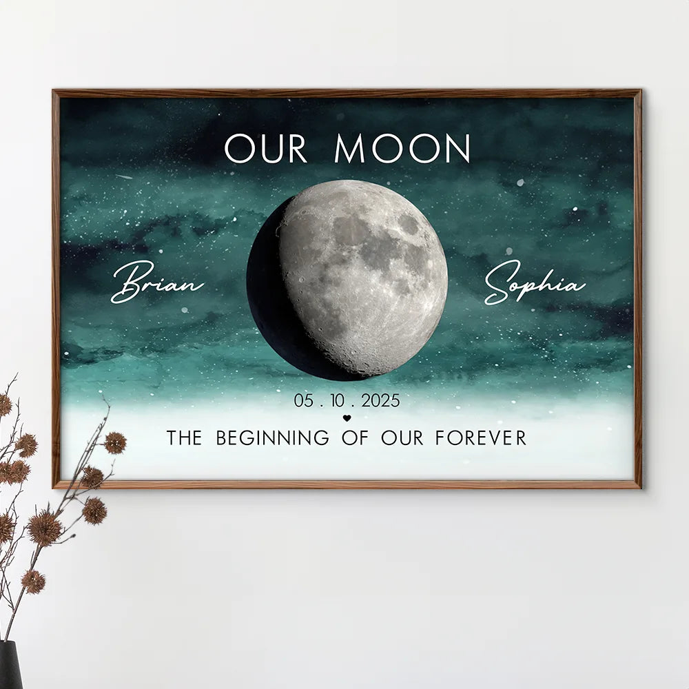 Wedding Anniversary,Gift For Couples,Gift For Husband,Gift For Wife,Gift For Boyfriend,Gift For Girlfriend,Happy - Moon Phase Our Moon The Start Of Our Us Anniversary Gift - Personalized Poster