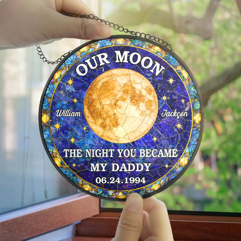 Gift For Couples,Gift For Husband,Gift For Wife,Gift For Boyfriend,Gift For Girlfriend,Parents,Gift For Mother,Gift For Father,Married ,Engaged,Love - Moon Phase The Beginning Of Our Forever - Personalized Stained Glass Window Hanging Suncatcher