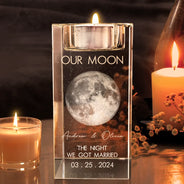 Gift For Couples,Gift For Husband,Gift For Wife,Gift For Boyfriend,Gift For Girlfriend,Parents,Gift For Mother,Gift For Father,Married ,Engaged,Love - Moon Phase The Beginning Of Our Forever - Personalized Crystal Candle Holder