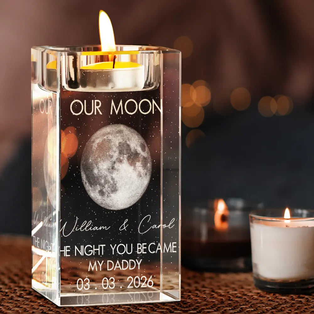 Gift For Couples,Gift For Husband,Gift For Wife,Gift For Boyfriend,Gift For Girlfriend,Parents,Gift For Mother,Gift For Father,Married ,Engaged,Love - Moon Phase The Beginning Of Our Forever - Personalized Crystal Candle Holder