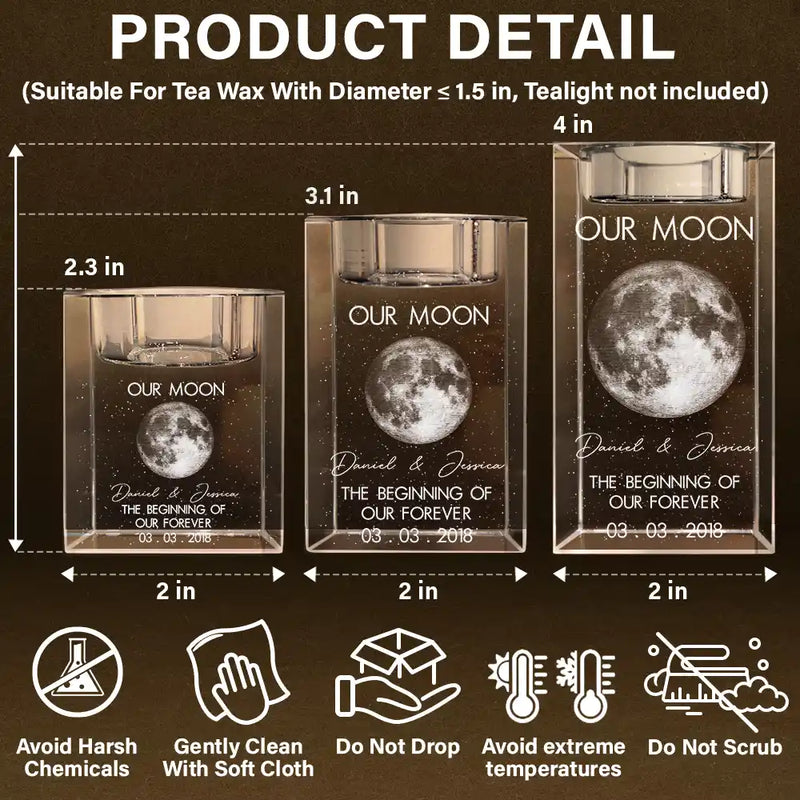 Gift For Couples,Gift For Husband,Gift For Wife,Gift For Boyfriend,Gift For Girlfriend,Parents,Gift For Mother,Gift For Father,Married ,Engaged,Love - Moon Phase The Beginning Of Our Forever - Personalized Crystal Candle Holder