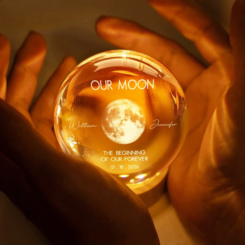 Gift For Couples,Old Couples,Gift For Husband,Gift For Wife,Gift For Boyfriend,Gift For Girlfriend,Love - Moon Phase The Beginning Of Our Forever - Personalized Crystal Globe Lamp