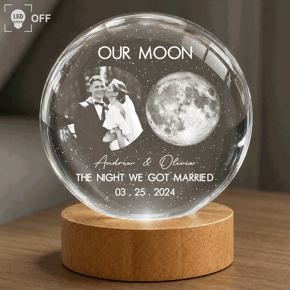 Gift For Couples,Gift For Husband,Gift For Wife,Gift For Boyfriend,Gift For Girlfriend,Parents,Gift For Mother,Gift For Father,Married ,Engaged,Love - Moon Phase The Beginning Of Our Forever - Personalized Crystal Globe Lamp