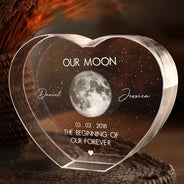 Gift For Couples,Gift For Husband,Gift For Wife,Gift For Boyfriend,Gift For Girlfriend,Parents,Gift For Mother,Gift For Father,Married ,Engaged,Love - Moon Phase The Beginning Of Our Forever - Personalized Crystal Heart