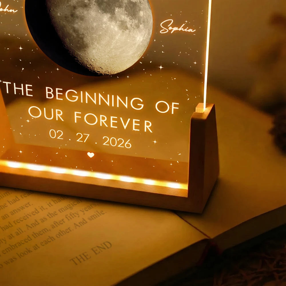 Gift For Couples,Gift For Husband,Gift For Wife,Gift For Boyfriend,Gift For Girlfriend,Parents,Gift For Mother,Gift For Father,Married ,Engaged,Love - Moon Phase The Beginning Of Our Forever - Personalized Night Light