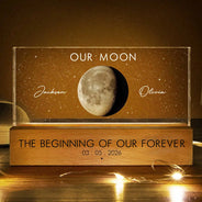 Gift For Couples,Gift For Husband,Gift For Wife,Gift For Boyfriend,Gift For Girlfriend,Parents,Gift For Mother,Gift For Father,Married ,Engaged,Love - Moon Phase The Beginning Of Our Forever - Personalized Rectangle LED Light