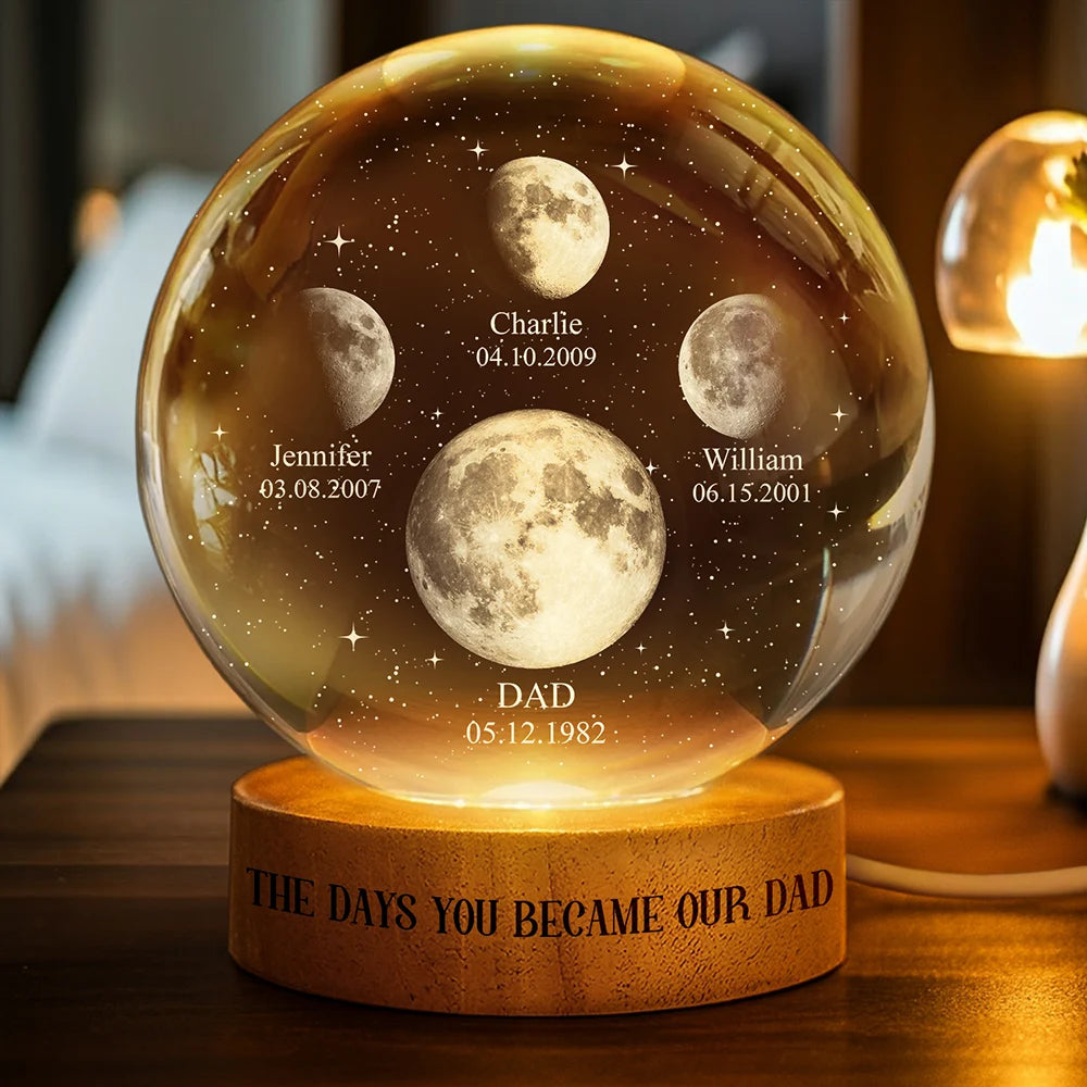Moon Phase The Day You Became My Dad Granpda - Personalized Crystal Globe Lamp