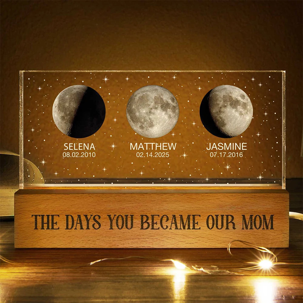 Gift For Mother,Mom,Children,Happy - Moon Phase The Day You Became My Mom - Personalized Rectangle LED Light
