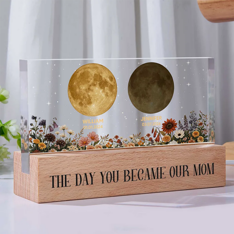 Gift For Mother,Gift For Grandma,Happy - Moon Phase The Day You Become Mom Mum Grandma Vintage Style - Personalized Rectangle LED Light