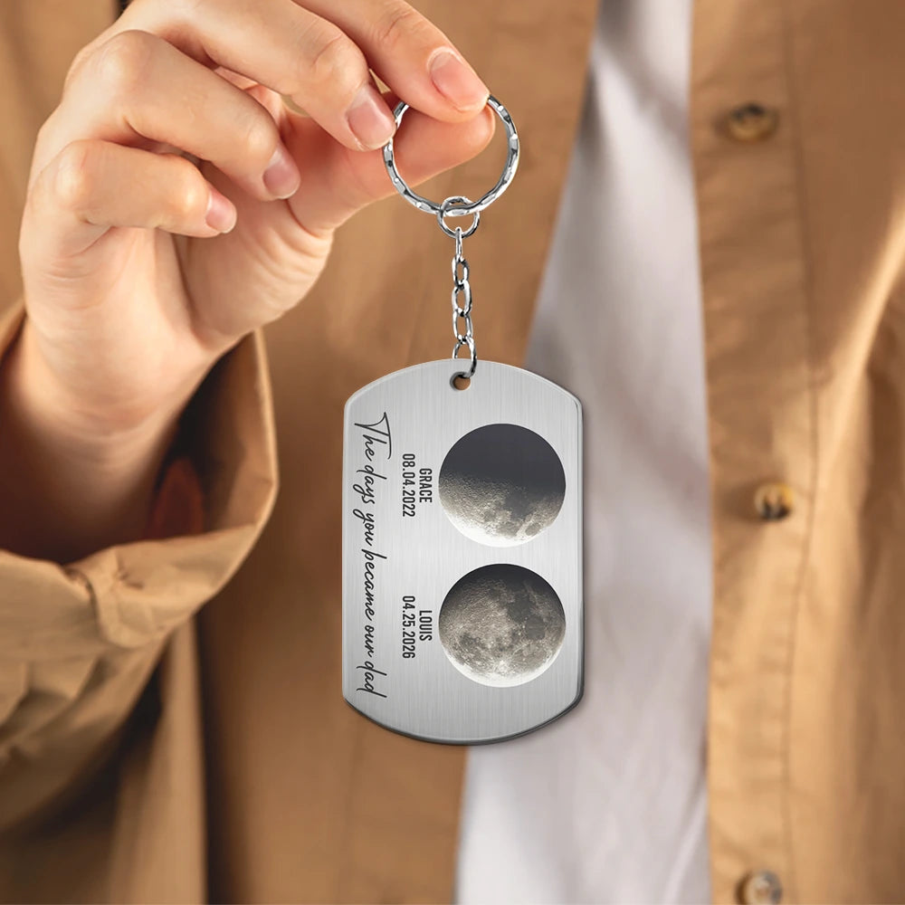 Gift For Father,Dad - Children,Happy,Moon Phase - Moon Phase The Days You Became Our Dad - Personalized Aluminum Keychain