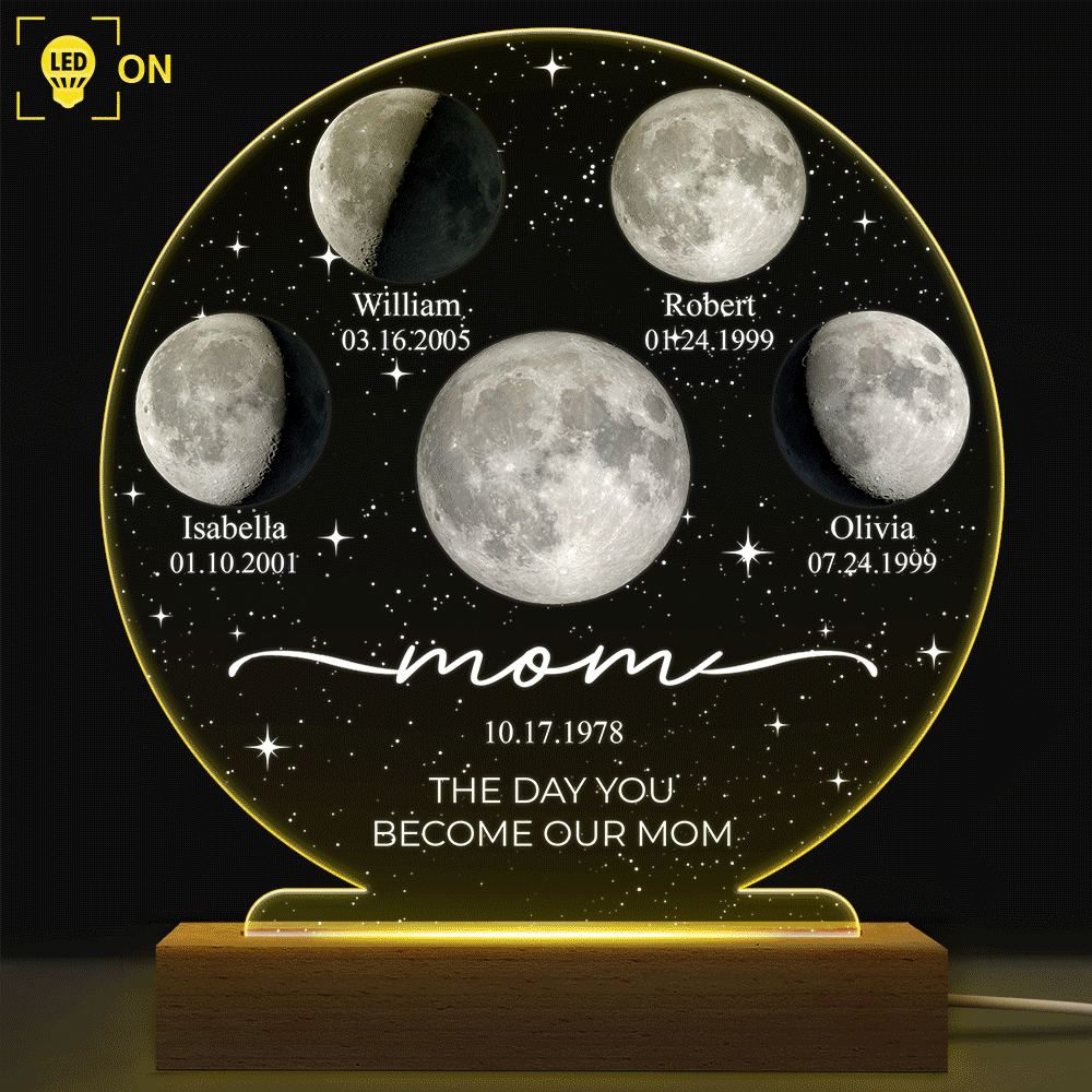 Gift For Mother,Gift For Grandma,Gift For Father,Gift For Grandpa,Love - Moon Phase We Love You To The Moon And Back - Personalized 3D Led Light Wooden Base