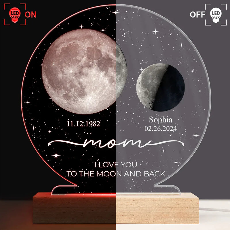 Gift For Mother,Gift For Grandma,Gift For Father,Gift For Grandpa,Love - Moon Phase We Love You To The Moon And Back - Personalized 3D Led Light Wooden Base
