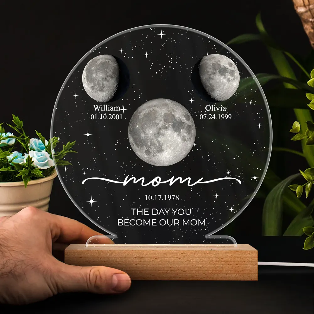 Gift For Mother,Gift For Grandma,Gift For Father,Gift For Grandpa,Love - Moon Phase We Love You To The Moon And Back - Personalized 3D Led Light Wooden Base