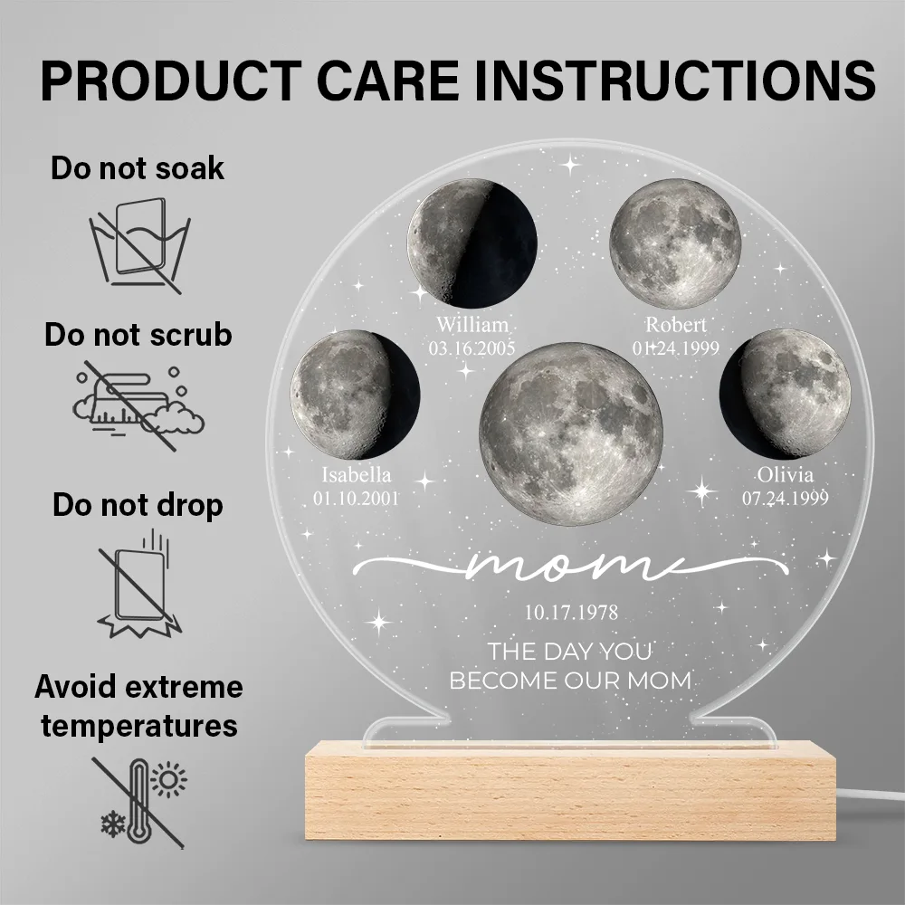 Gift For Mother,Gift For Grandma,Gift For Father,Gift For Grandpa,Love - Moon Phase We Love You To The Moon And Back - Personalized 3D Led Light Wooden Base