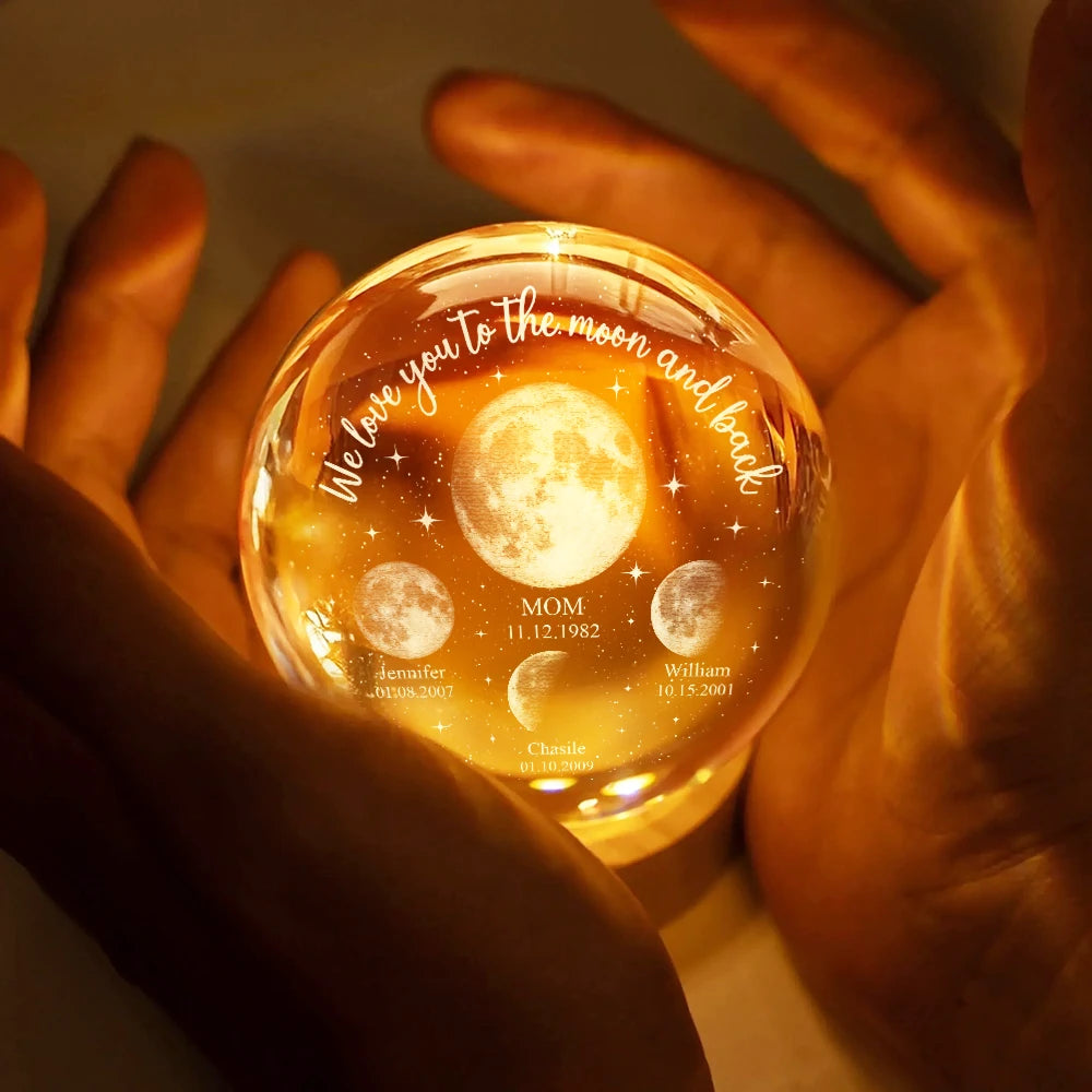 Gift For Grandma,Gift For Mother,Happy - Moon Phase We Love You To The Moon And Back - Personalized Crystal Globe Lamp