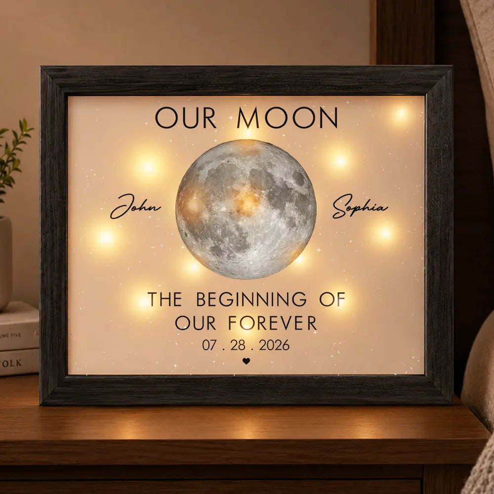 Moon Phase The Beginning Of Our Forever - Personalized LED Light Shadow Box