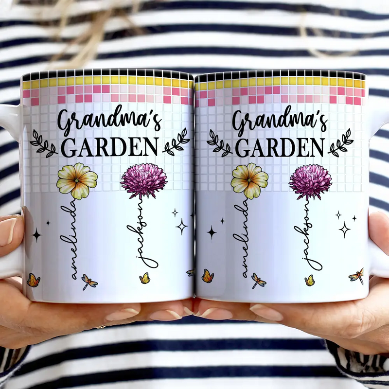 Gift For Yourself,Gift For Women,Gift For Mother,Gift For Grandma,Love - Mosaic Tiles Birth Flower Grandma's Garden - Personalized White Edge-to-Edge Mug